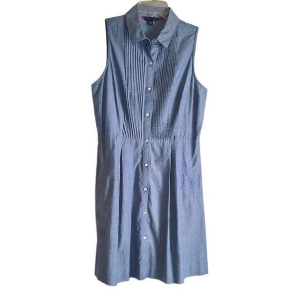 Tommy Hilfiger Pintuck Pleat Linen Cotton Chambray Shirtdress Sz 8 - Picture 1 of 7